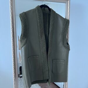 Olive Green Sherpa-Lined Vest